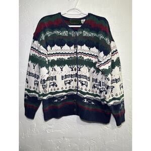 Northern Reflections vintage farm scene cardigan sweater womens medium cabincore
